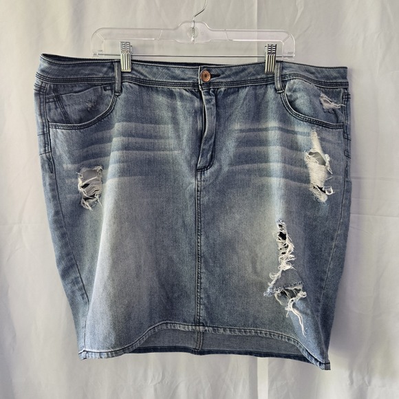 refuge Jackets & Blazers - Refuge Women's Plus 3X Denim Blue Jeans Stretch Skirt‎ Y2K Button Front 5 Pocket